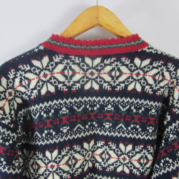 Vtg Alps Womens L Red Green Navy White Wool Nordic Cardigan Sweater Holiday Ski - Picture 9 of 14